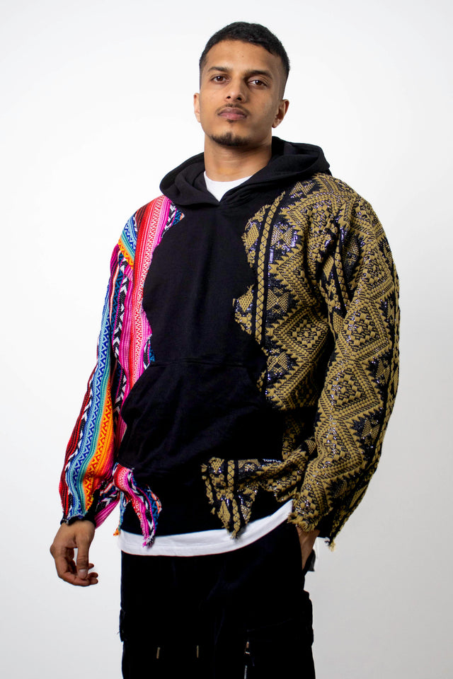 Black Artistic Stitched Hoodie - dawntown