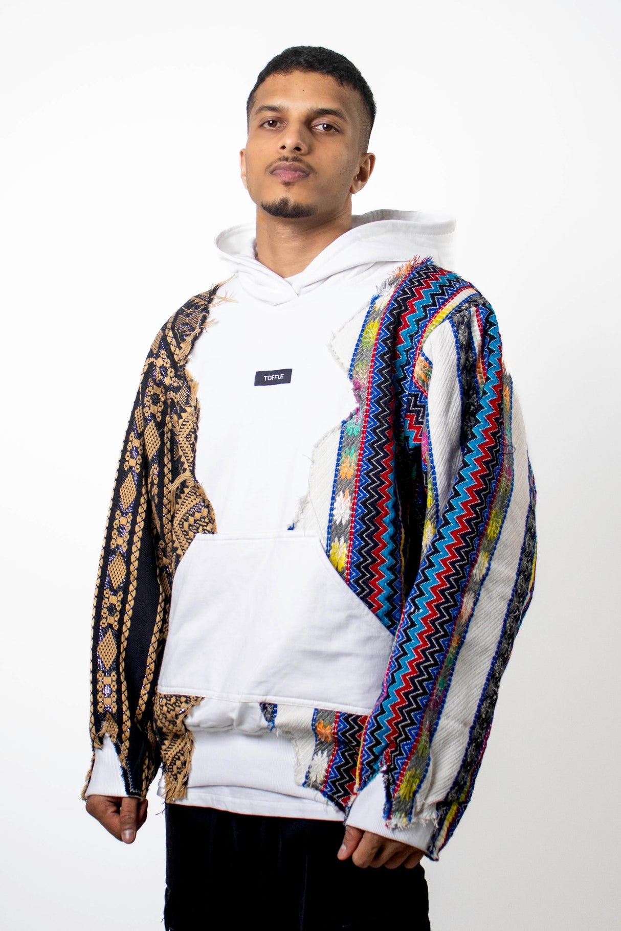 White Artistic Stitched Hoodie - dawntown