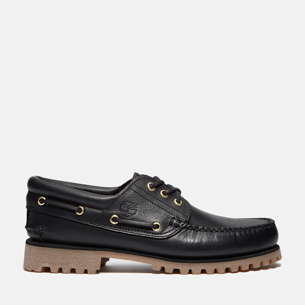 靴 TIMBERLAND AUTHENTIC HANDSEWN BOAT SHOE Timberland Authentic 3-Eye Lug Handsewn Boat Shoe Black Full-Grain