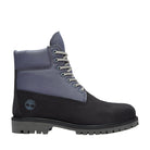 Black and gray boot with Timberland logo on a light gray background
