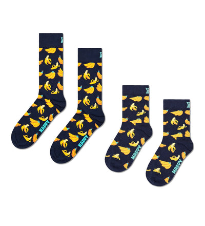 Black Matching Banana Crew Socks for Kids and Adults