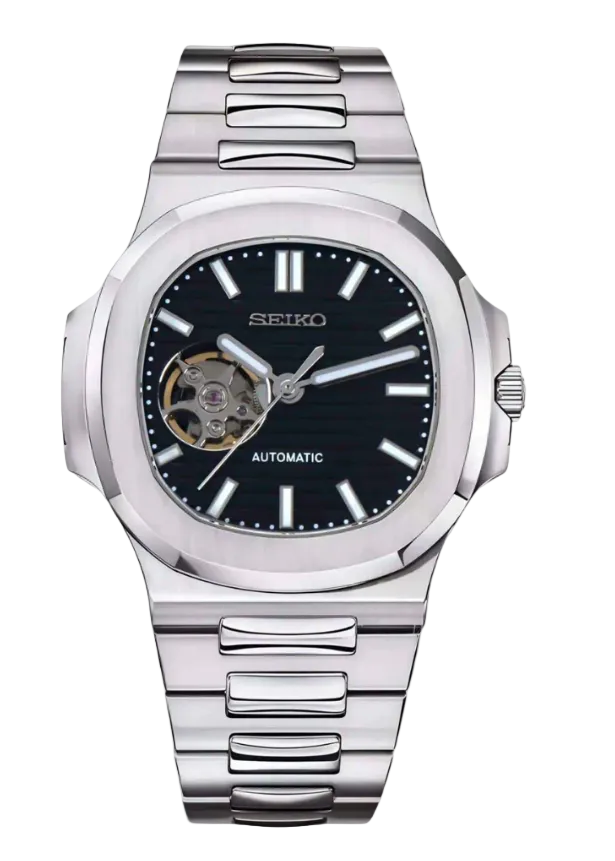 Seiko Mod Nautilus (Open Heart) Silver - Black
