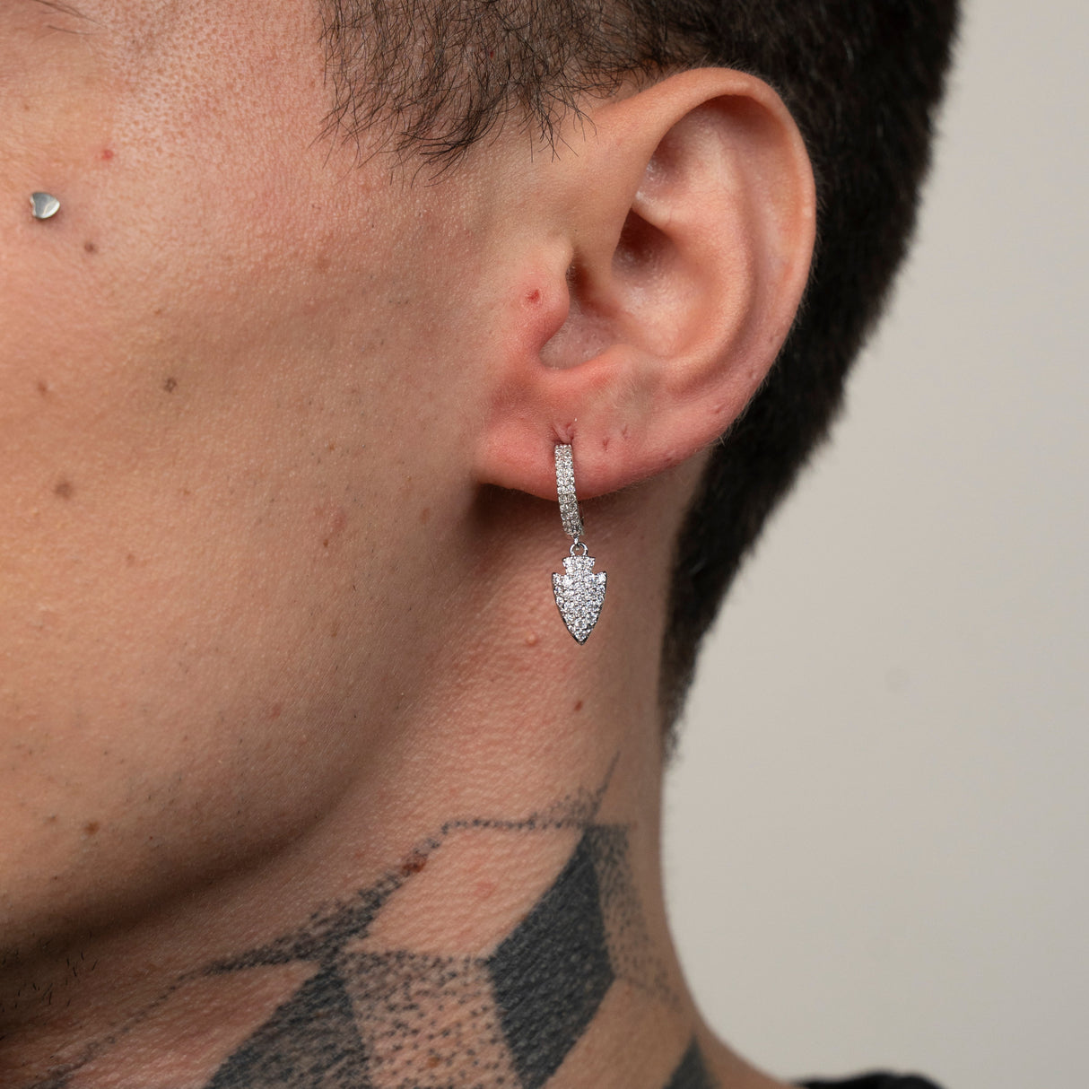 Iced Arrow Head Drop Hoop Huggie Earring