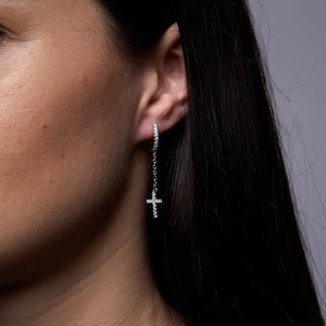 Cross Drop Hoop Earrings