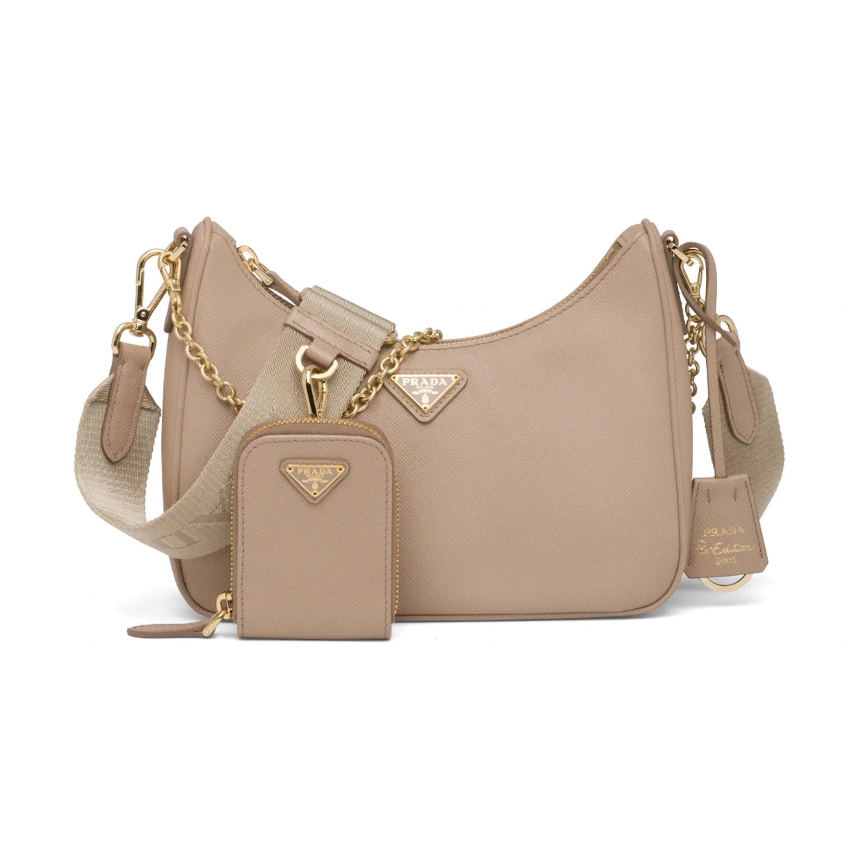 Prada Re-Edition 2005 Saffiano Leather Bag Cameo Beige