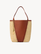 CHLOE Spin tote bag in raffia-effect & leather Clay Brown