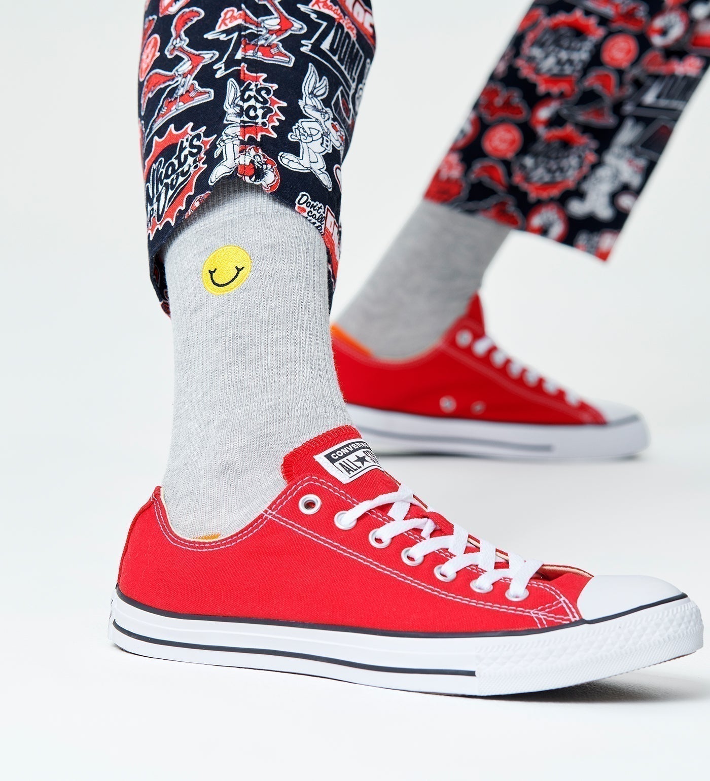 Happy Socks Unisex Ribbed Embroidery Smiley Crew Length Socks for