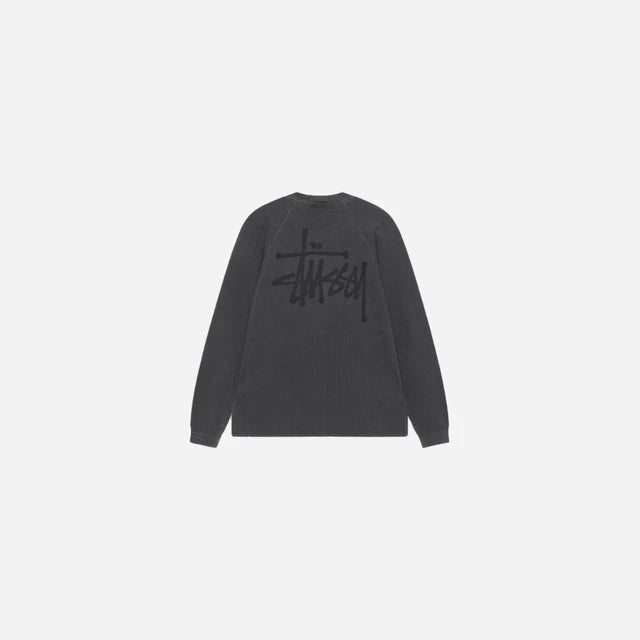 STUSSY RAGLAN THERMAL LS CREW WASHED BLACK