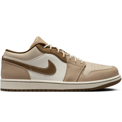 Beige and brown Nike sneaker with white accents, low-top streetwear shoe profile