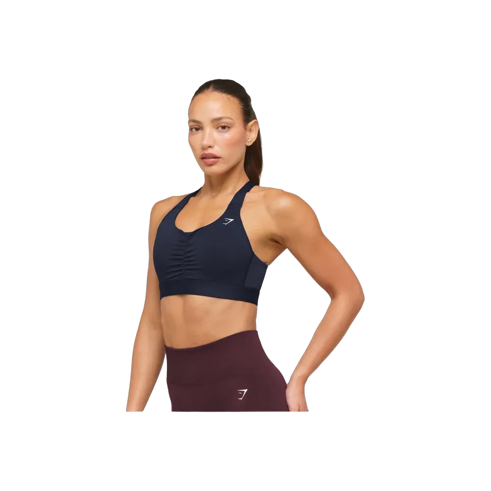 Gymshark High Support Ruched Sports Bra Heavy Blue
