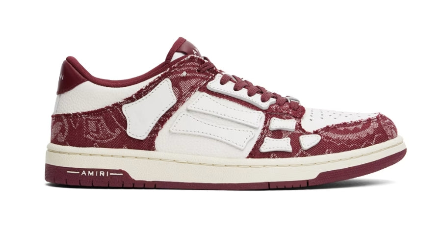 Amiri burgundy and white bandana denim skel low top sneaker