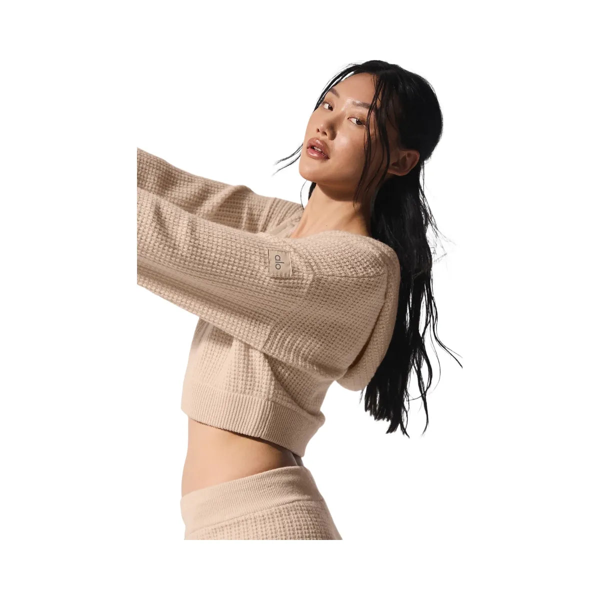 Alo Women's Cashmere Plush Waffle Full Zip Hoodie - Macadamia Blush