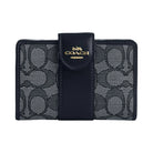 Coach Medium Corner Zip Wallet In Signature Jacquard Signature Jacquard-Gold-Navy-Midnight Navy