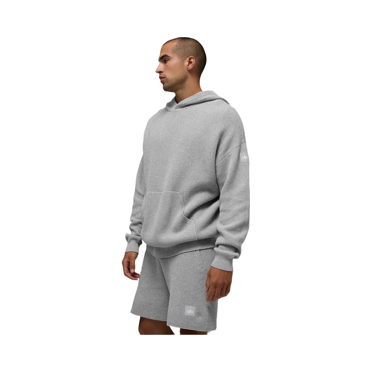 Alo Men's Sports Club Sweater Knit Hoodie - Athletic Heather Grey
