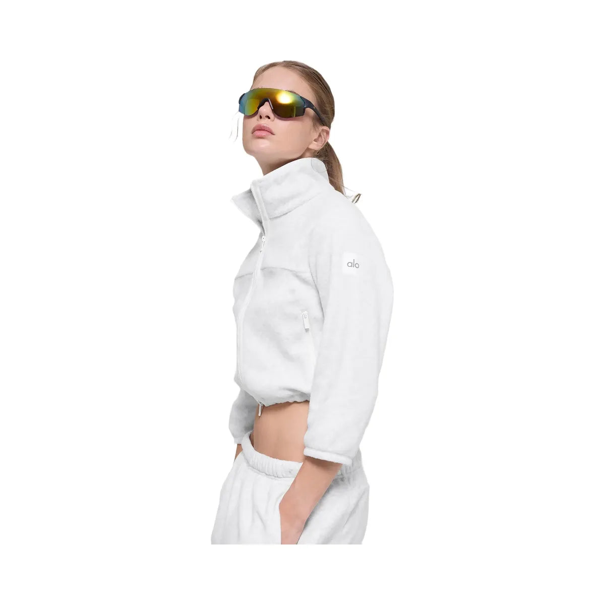 Alo Women's Polar Fleece Retreat Cropped Jacket - White Heather Grey