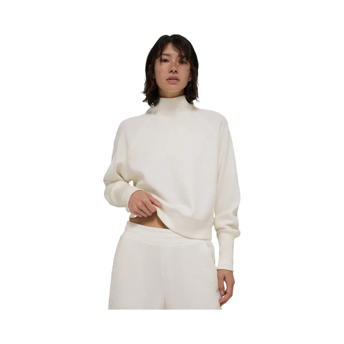 Alo Women's Waffle Weekend Escape Mock Neck Long Sleeve - Ivory