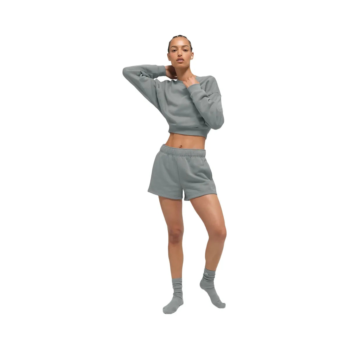 Alo Women's Cropped Accolade Crewneck - Lunar Grey