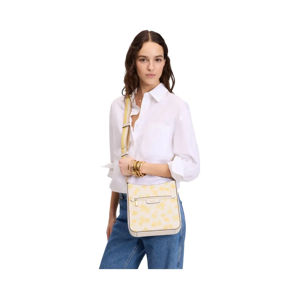 Kate Spade Hudson Spring Pansies Messenger Crossbody Bag Yuzu Jam Multi