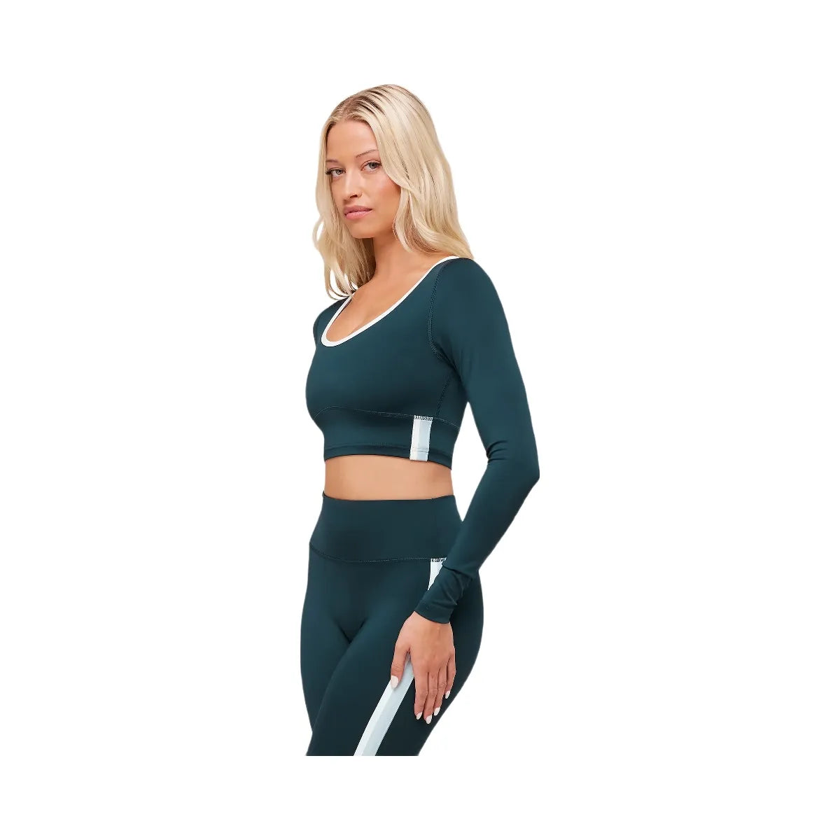 Gymshark Piping Long Sleeve Crop Top - Deep Petrol Blue/Smoke Blue/Soft White