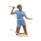 Alo Women's Tennis Club Sweater Knit Hot Short - Seashell Blue/White