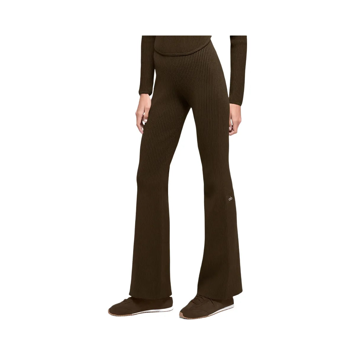 Alo Women's Denim Knit High-Waist Flare Pant - Espresso/Black