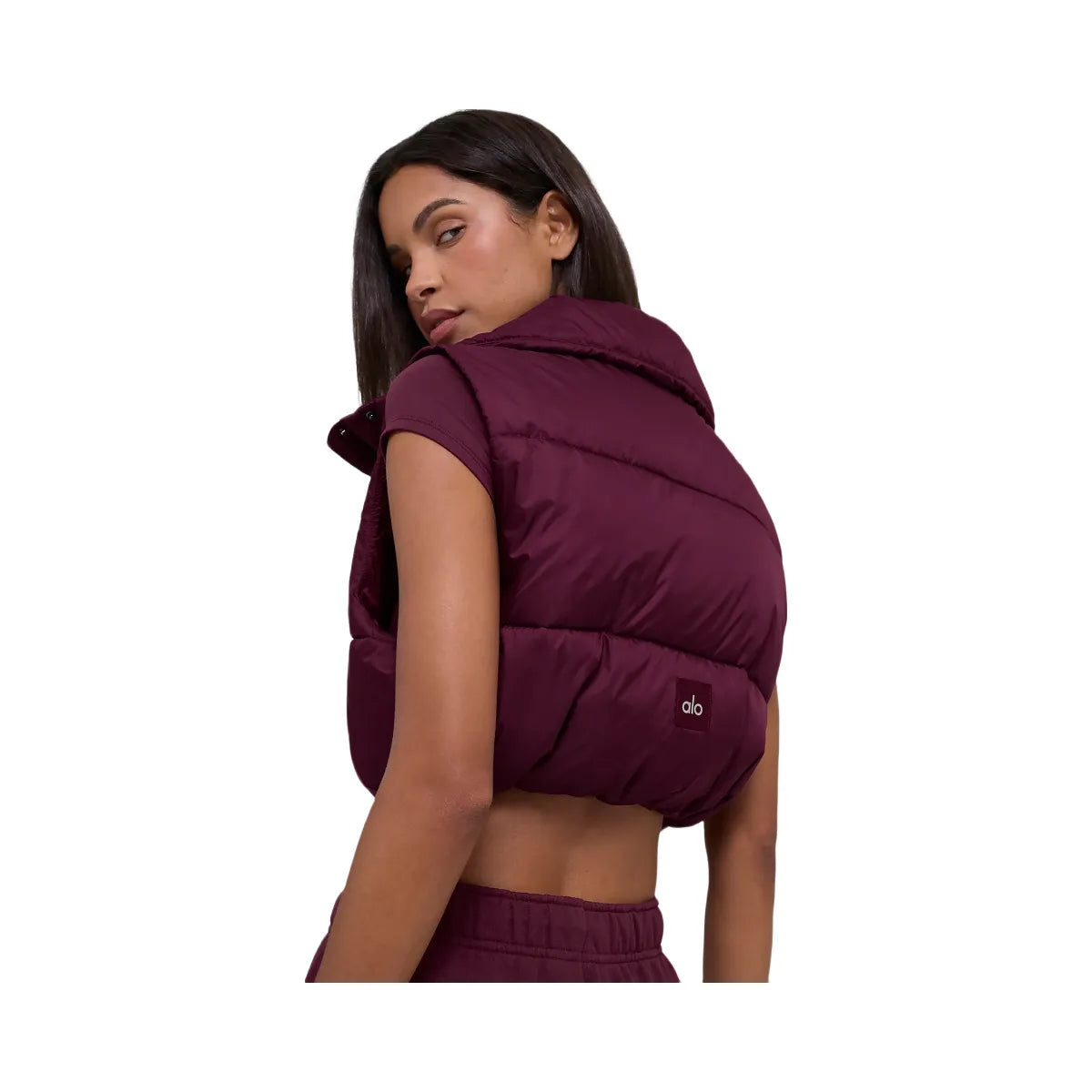 Alo Women's Cropped Gold Rush Puffer Vest - Burgundy