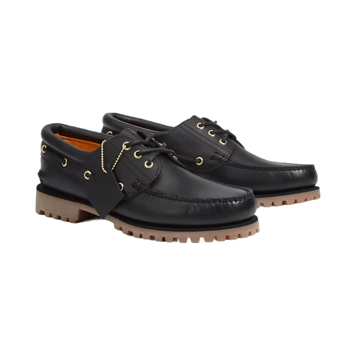Timberland Authentic 3-Eye Lug Handsewn Boat Shoe Black Full-Grain Men'S