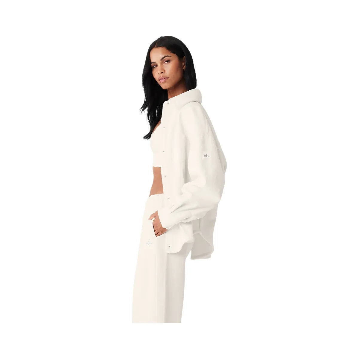 Alo Women's Ribbed Velour Mountain Side Shacket - Ivory