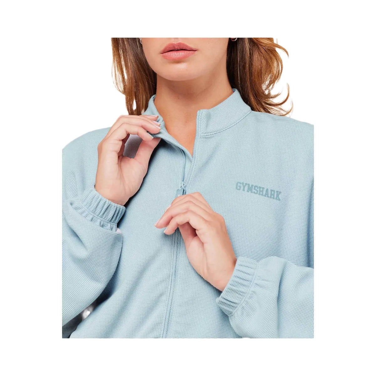 Gymshark Waffle Midi Zip Up Jacket - Smoke Blue