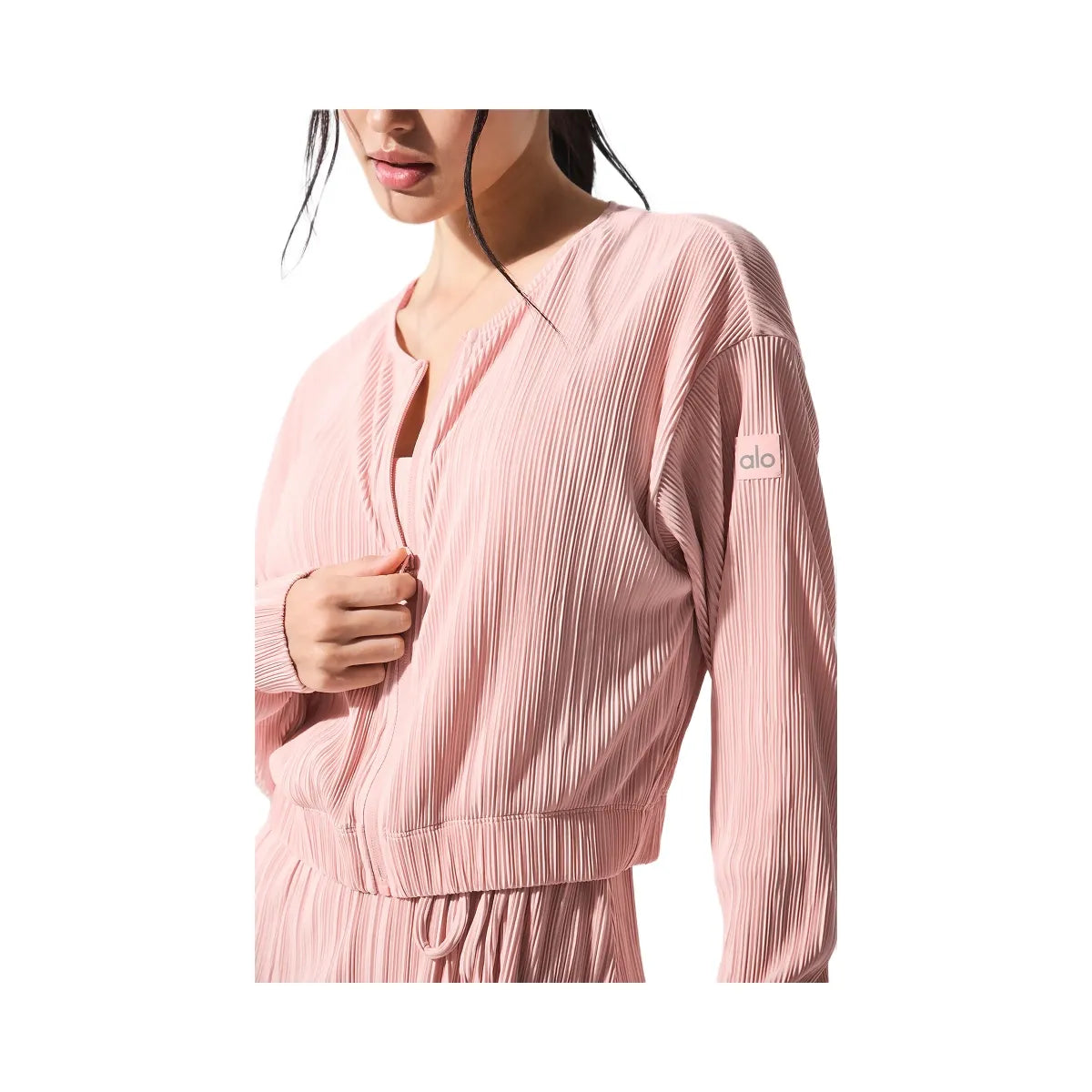 Alo Women's Cropped Micro Plisse Jacket - Pink Quartz