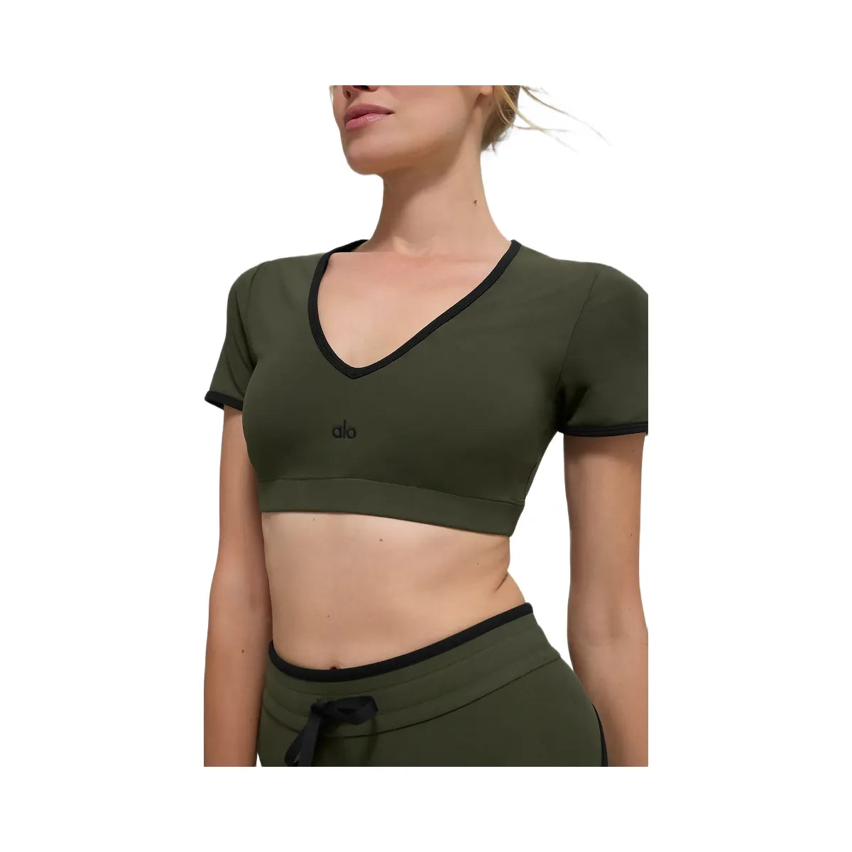 Alo Women's Airbrush Race Pace Short Sleeve - Green Olive/Black