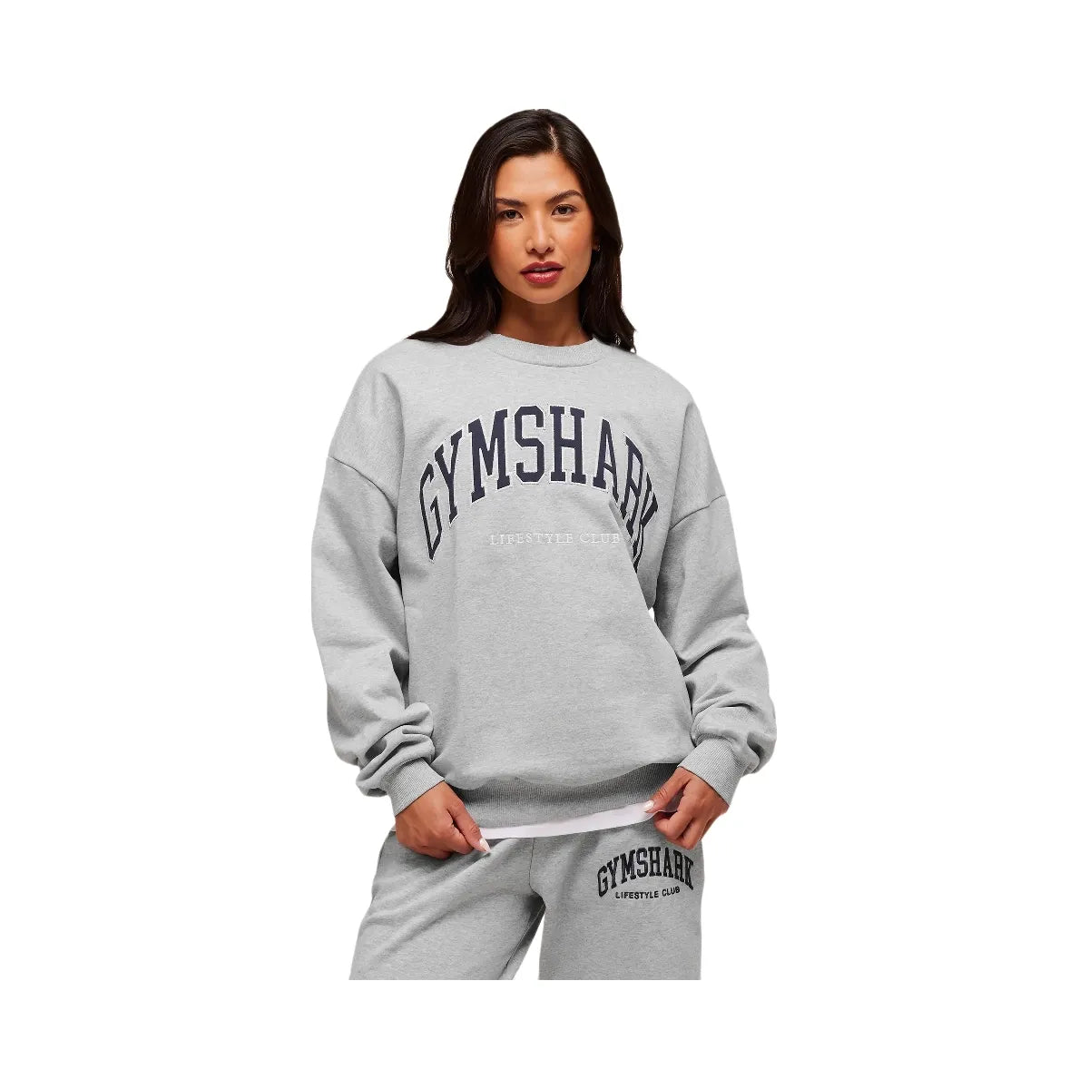 Gymshark Collegiate Graphic Crew Neck Pullover - Light Grey Core Marl