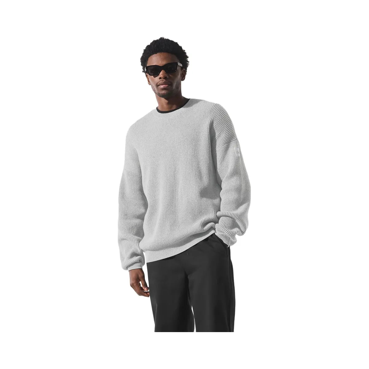 Alo Men's Domain Rib Knit Crew Sweater - Athletic Heather Grey