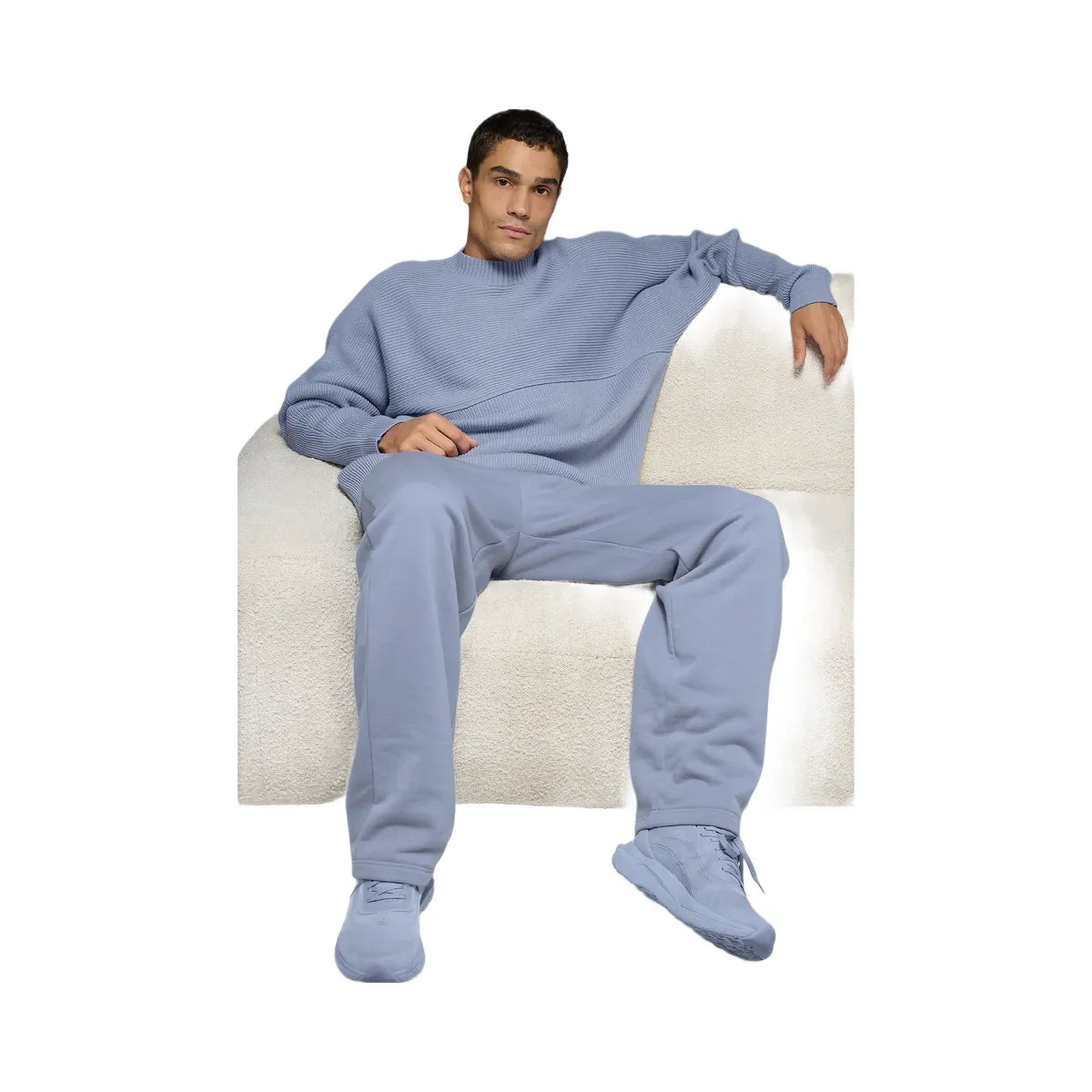 Alo Men's Domain Shift Rib Knit Sweater Crew - Winter Frost