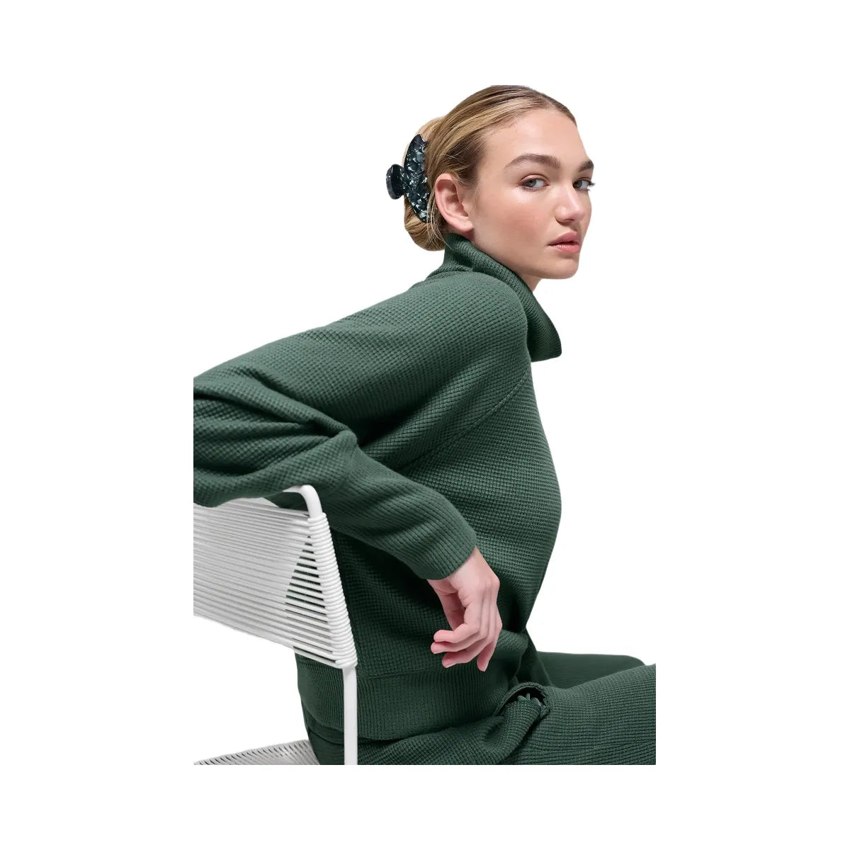 Alo Women's Waffle Weekend Escape Mock Neck Long Sleeve - Clover Green