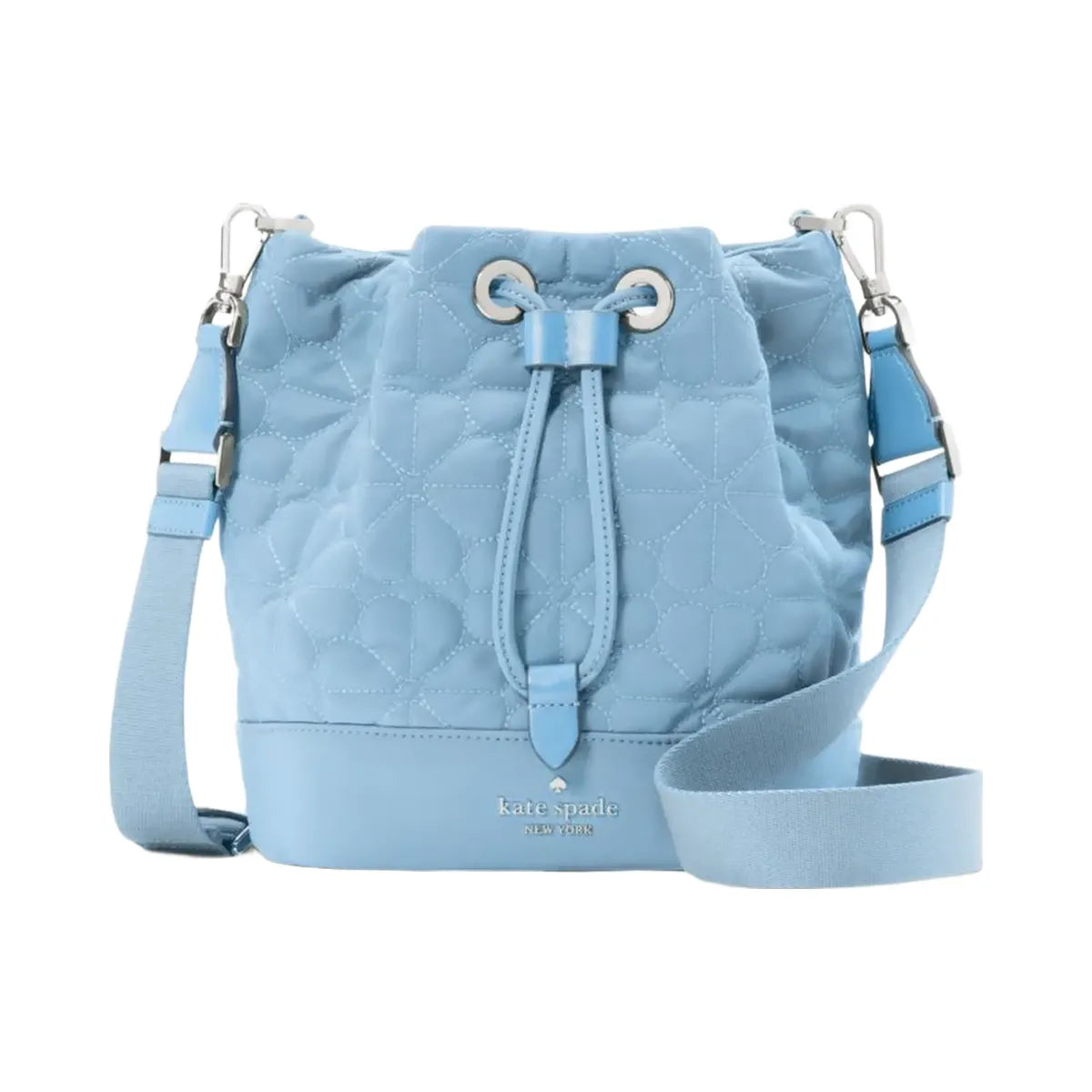Kate Spade Flower Quilted Fabric Bucket Bag Montauk Blue