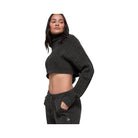 Alo Women's Cable Knit Cropped Winter Bliss Turtleneck Long Sleeve - Dark Heather Grey