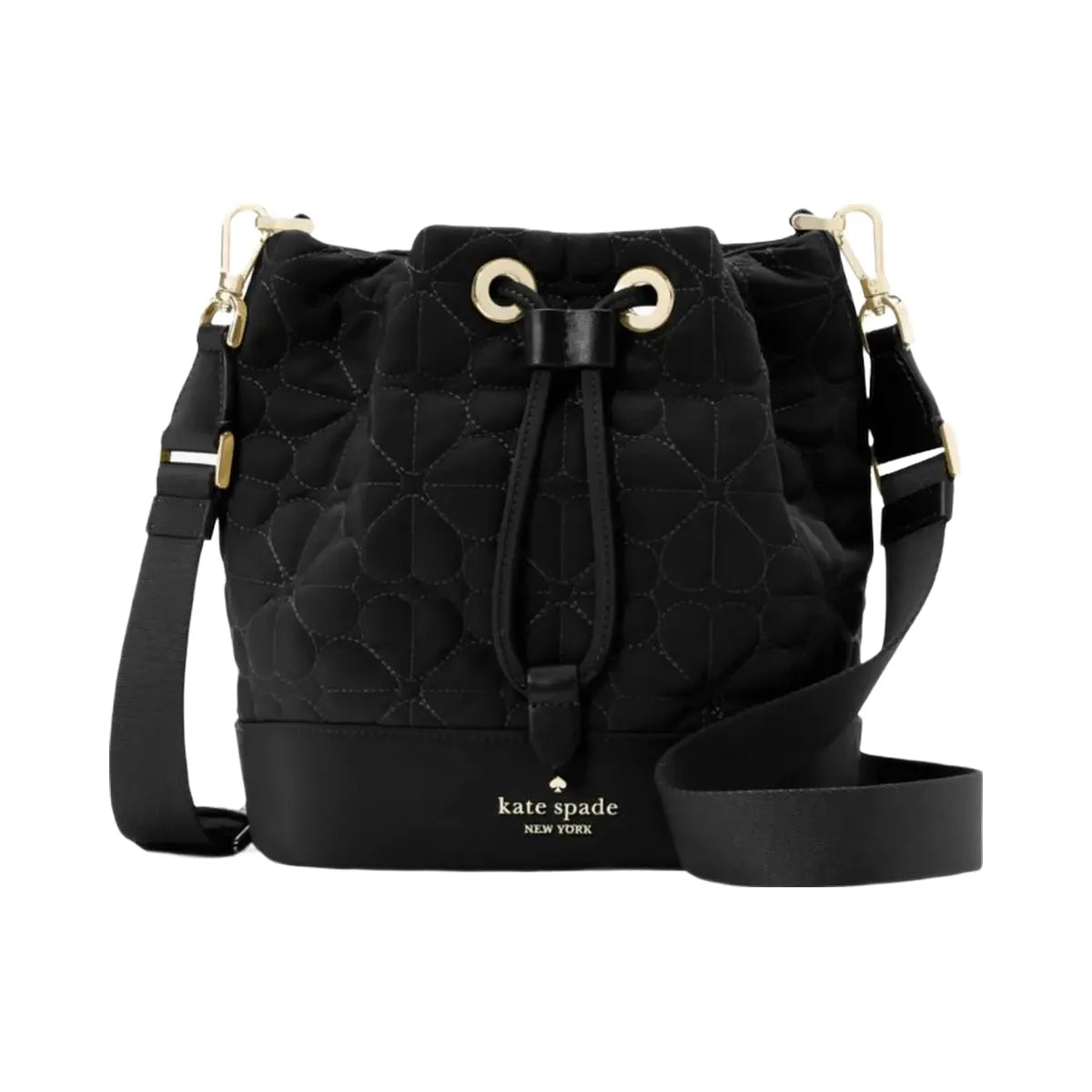 Kate Spade Flower Quilted Fabric Bucket Bag Black