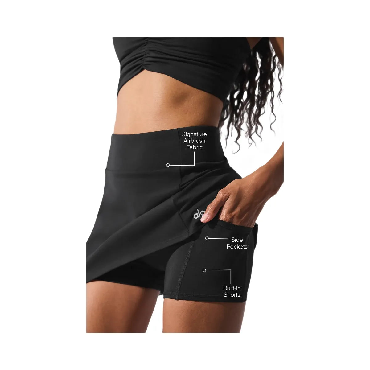 Alo Women's Airbrush High-Waist Good Form Tennis Skirt - Black
