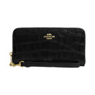 Coach Long Zip Around Wallet Embossed Crocodile-Gold-Black