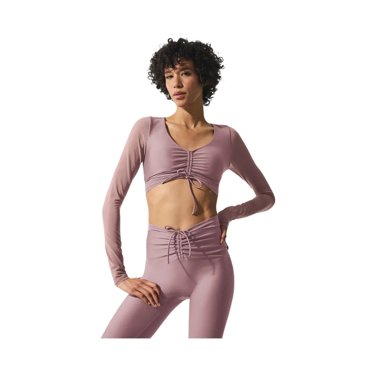 Alo Women's Airlift Mesh Divine Long Sleeve Bra - Smoky Quartz