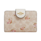 Coach Medium Corner Zip Wallet In Signature Canvas With Floral Print Gold-Sand Multi