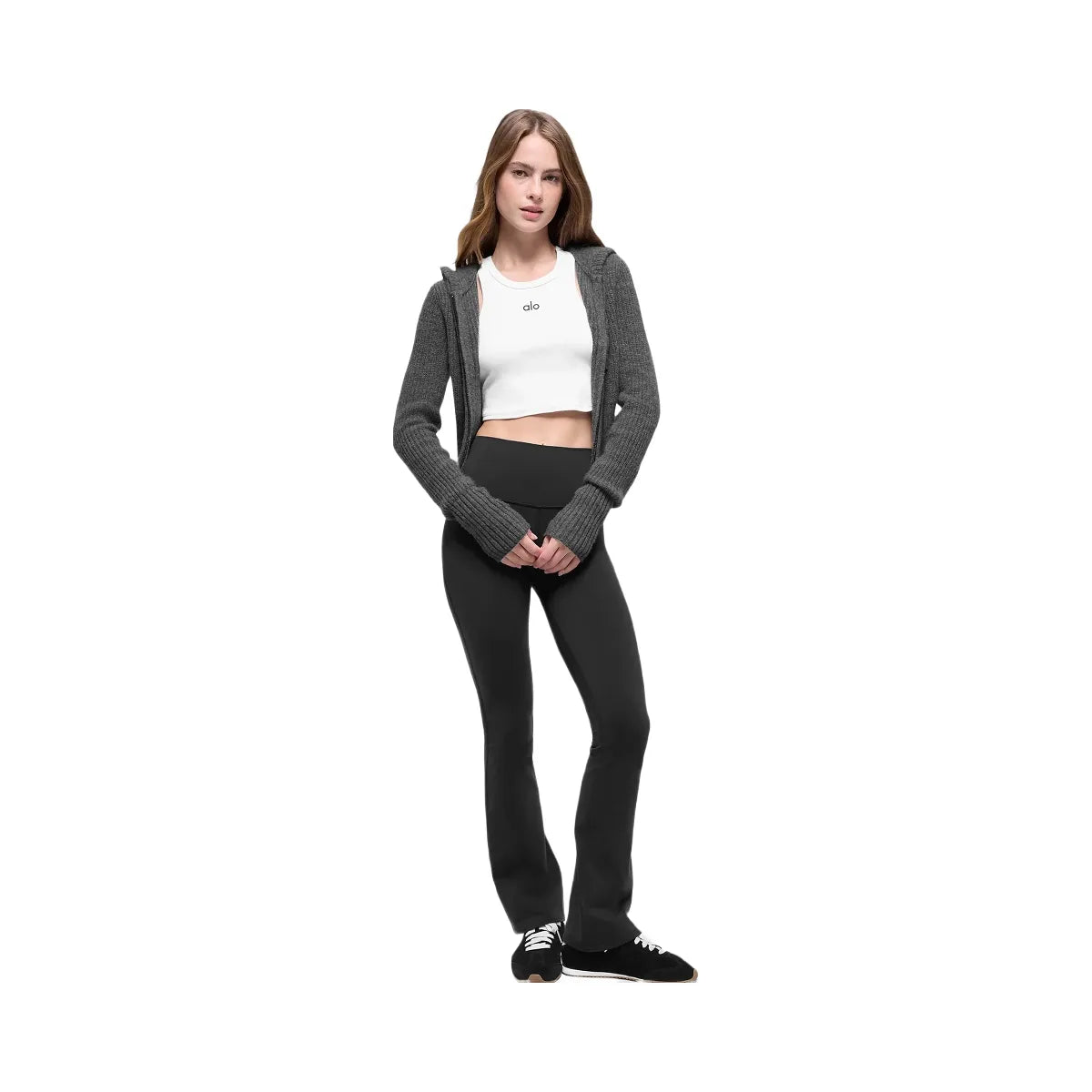 Alo Women's Wool Cashmere Ribbed Noble Full Zip Hoodie - Platinum Grey