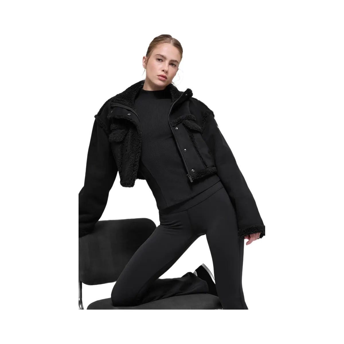 Alo Women's Faux Shearling Snowfall Cropped Jacket - Black