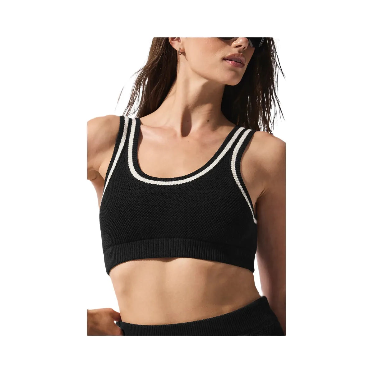 Alo Women's Tennis Club Sweater Knit Bra - Black/Ivory