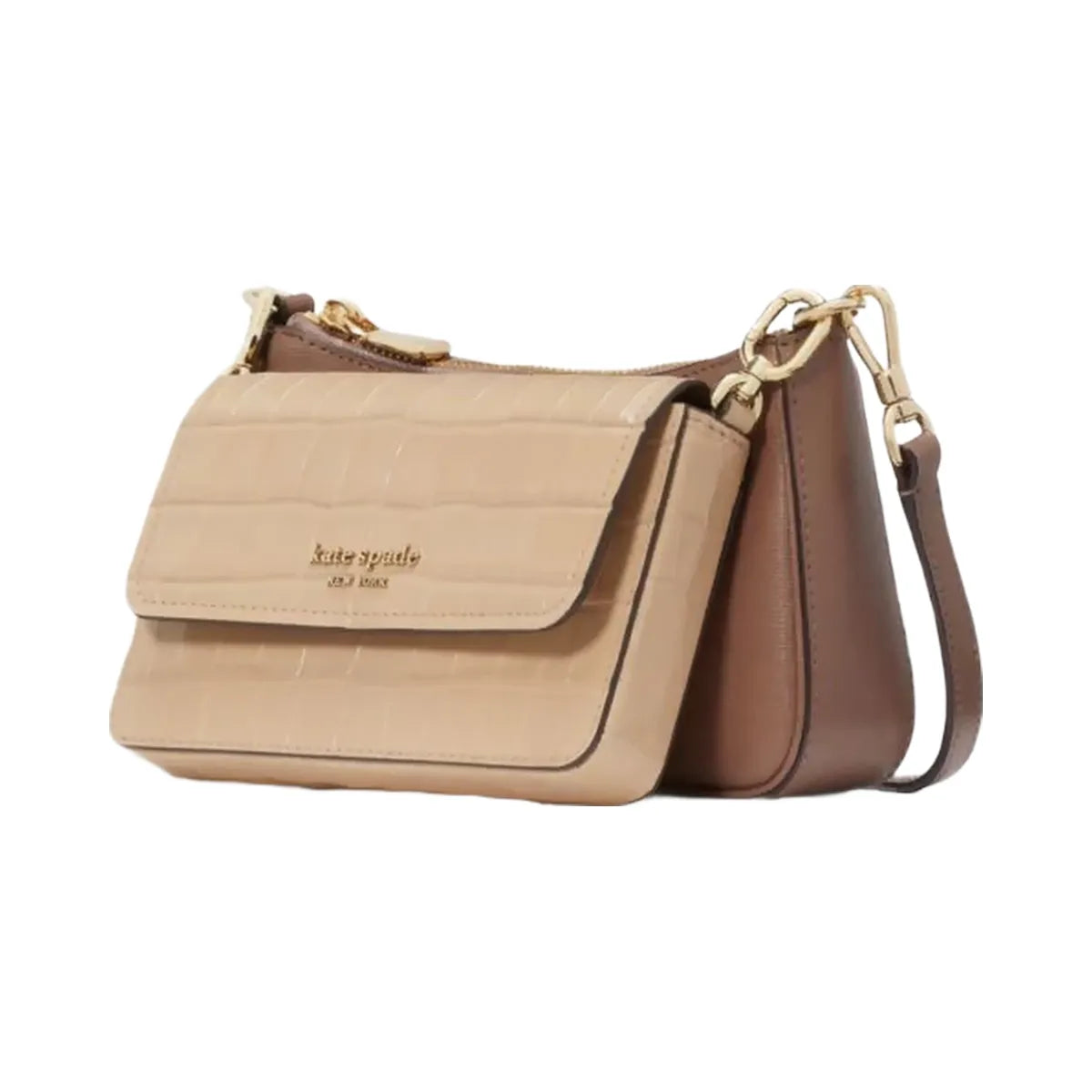 Kate Spade Double Up Croc Embossed Crossbody Warm Acorn Multi