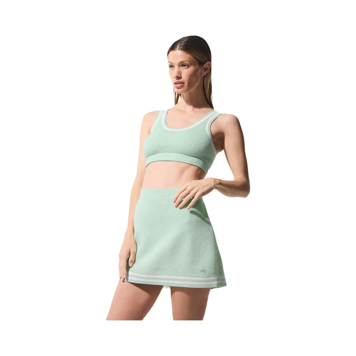 Alo Women's Tennis Club Sweater Knit Bra - Spearmint/White