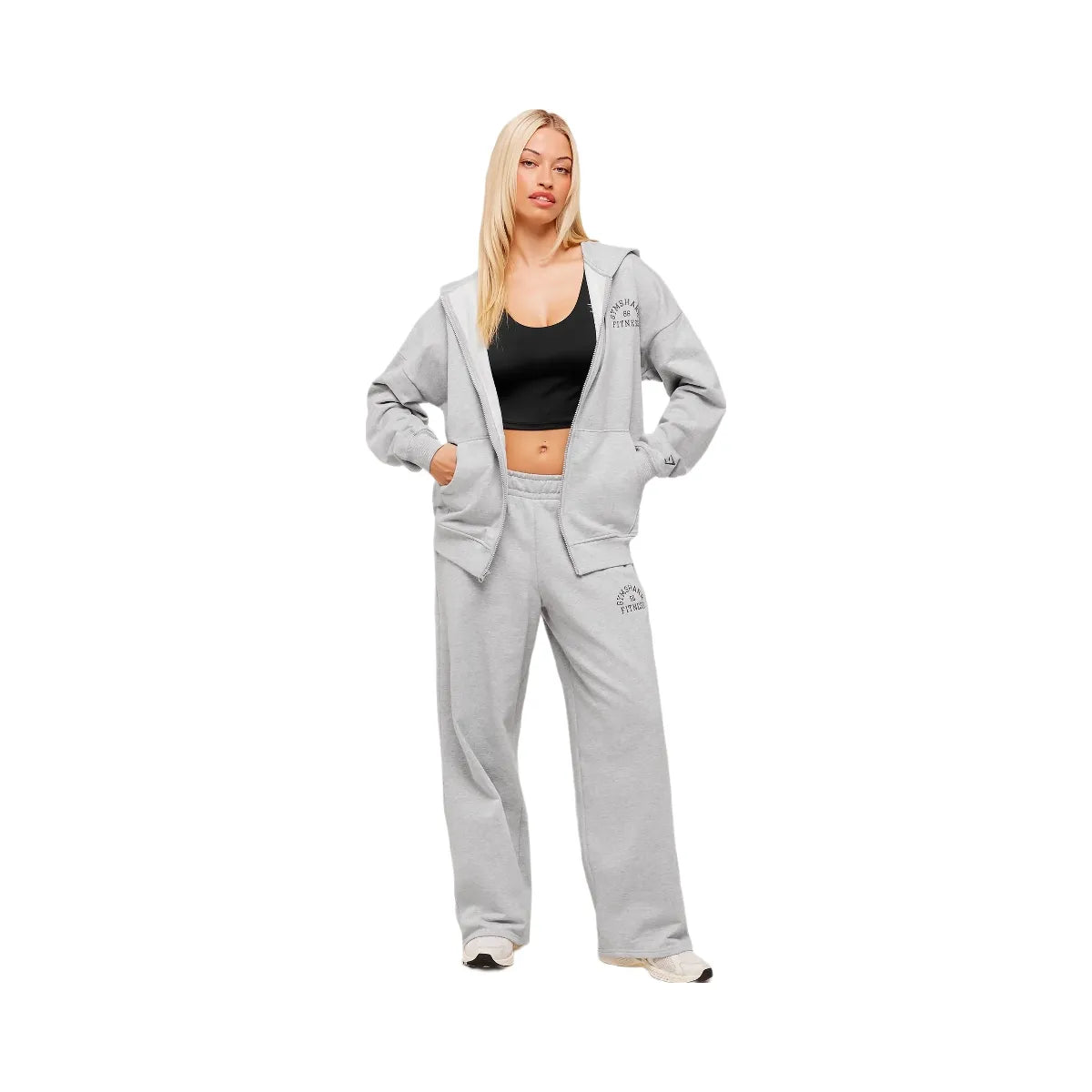 Gymshark Fitness Embroidered Graphic Zip Up Hoodie - Light Grey Core Marl