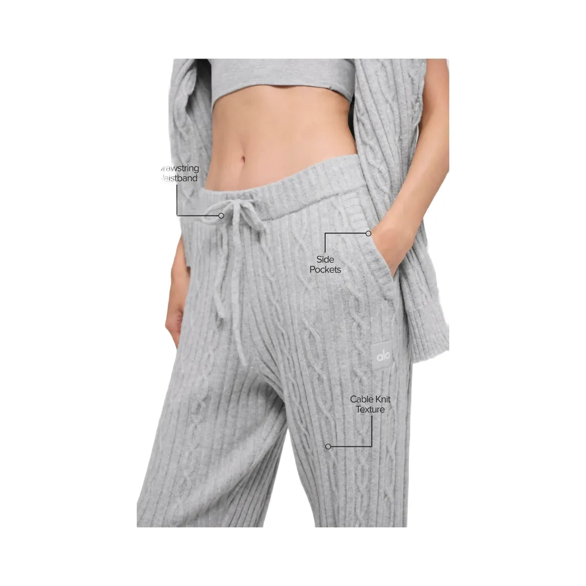 Alo Women's Cable Knit Winter Bliss Pant - Athletic Heather Grey