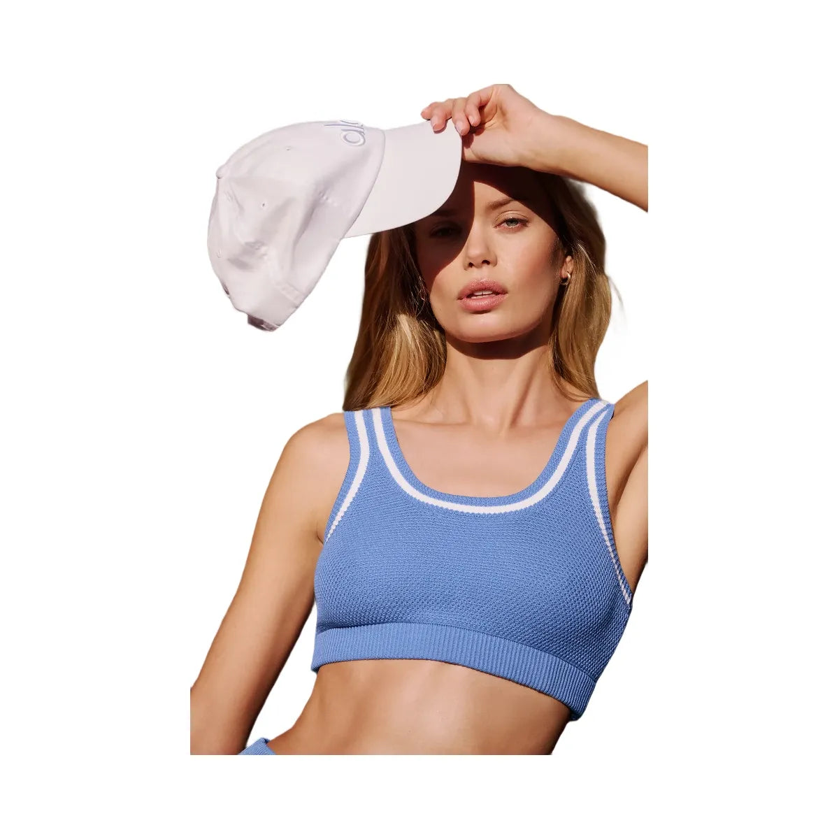 Alo Women's Tennis Club Sweater Knit Bra - Crystal Clear Blue/White